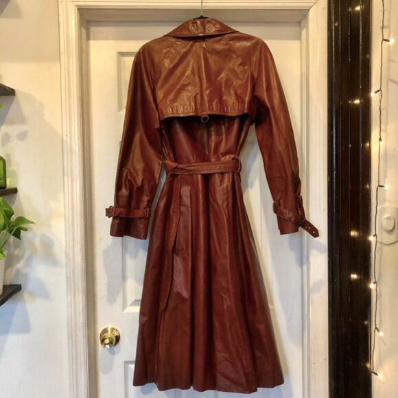 Unique Vintage Genuine Leather Oxblood/Burgundy Trench Coat - Picture 2 of 4